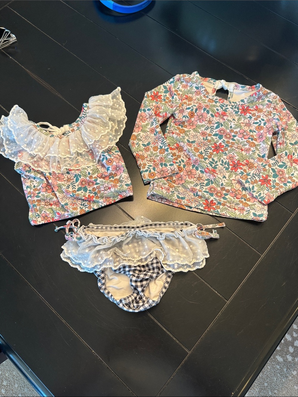 Kids Floral Swim Tops (mix & match) and Ruffle Bikini Bottom Set - Pink Floral
